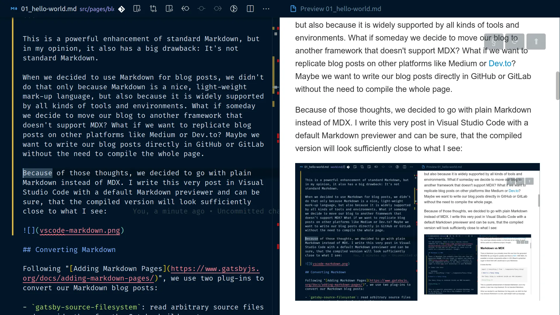 Writing blog posts in Visual Studio Code